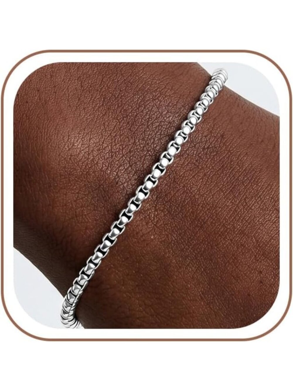 Sterling Silver 3mm Box Chain Bracelet for Women, Adjustable 6.5-8 Inches